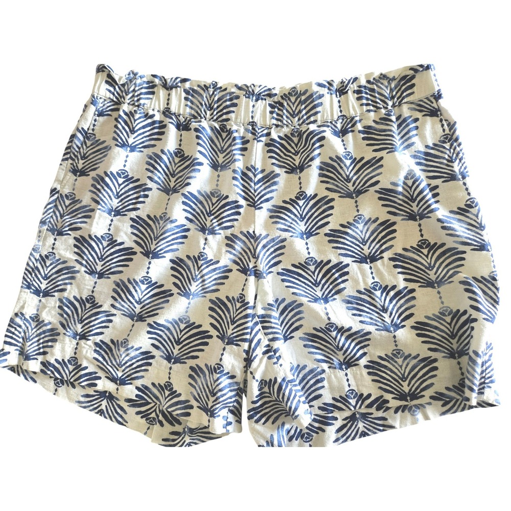 J.‎ Jill Womens 2X Blue White Linen Blend Botanical Print Shorts BEACH Vacation